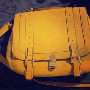 Golden yellow faux suede cross body bag
